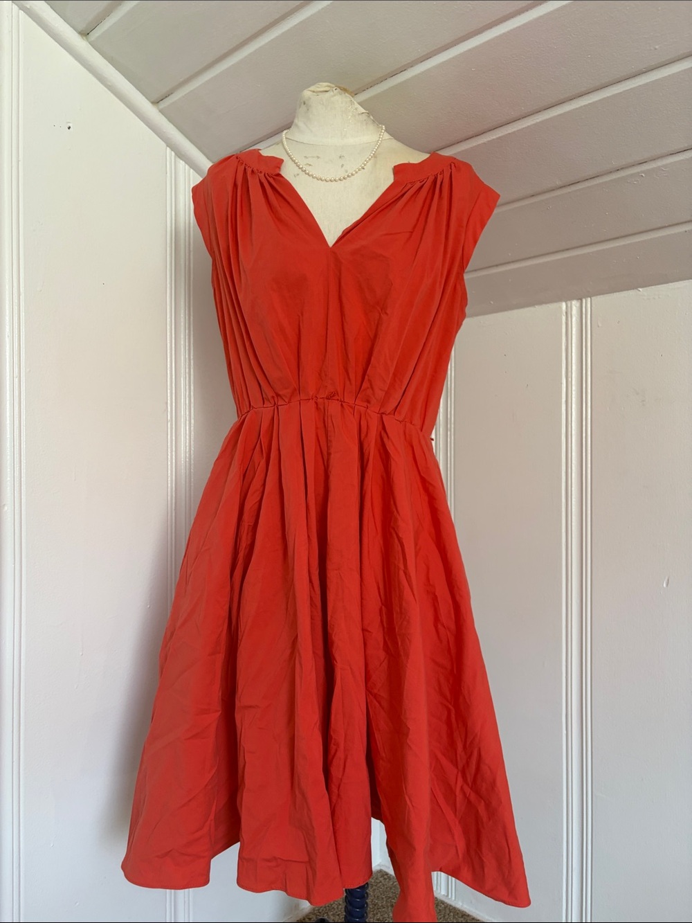 Coldwater Creek Coral-Red V-Neck Midi Dress